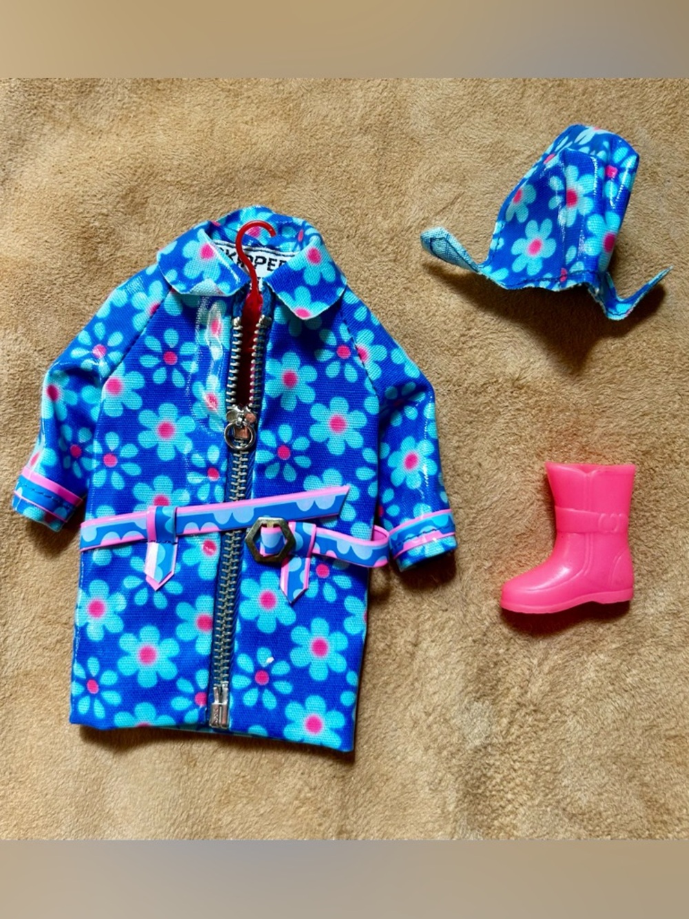 Mattel Blue Floral Coat Hat & Pink Boots, Skipper Doll Outfit, Flower Showers